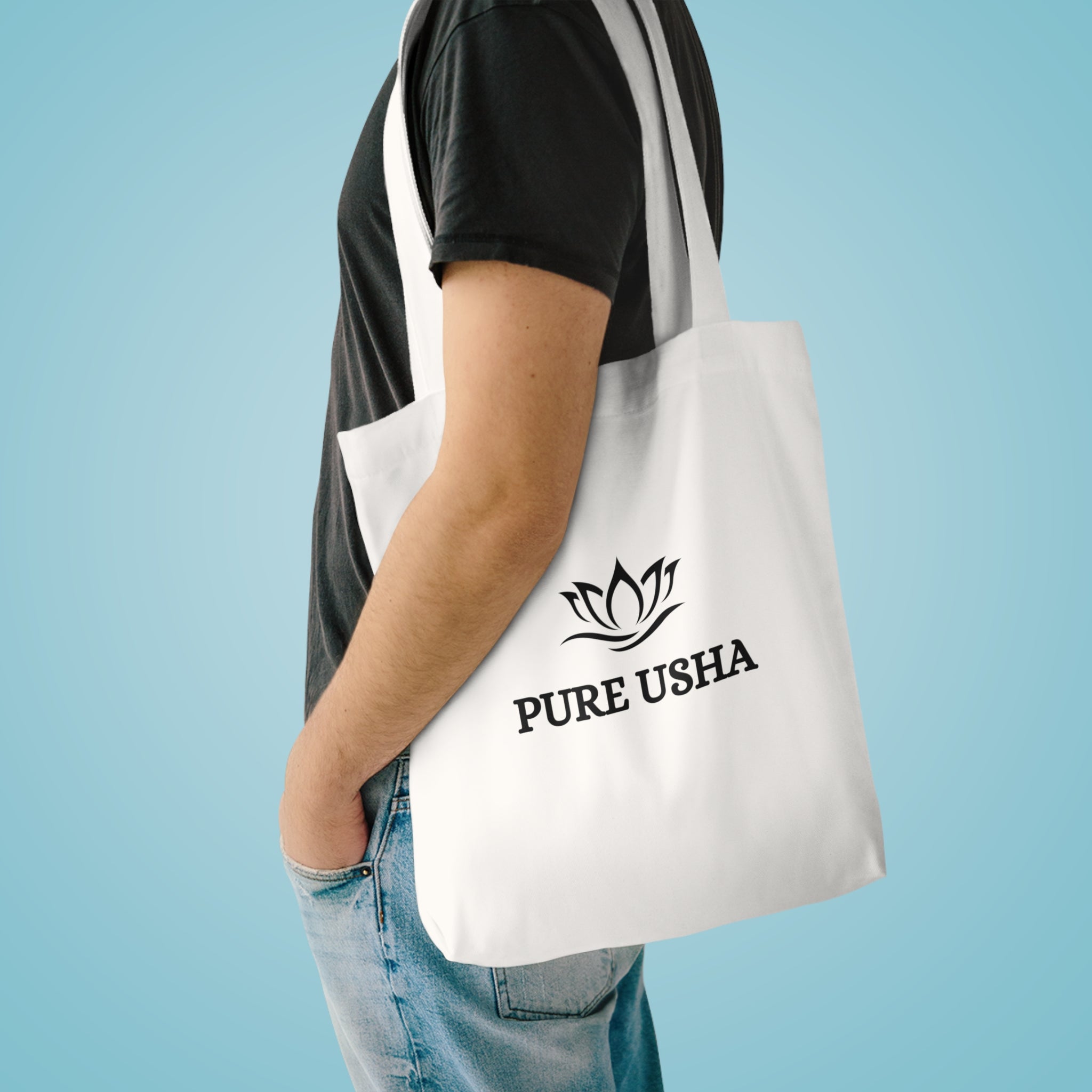Pure Usha Lotus Cotton Tote Bag — Eco-Friendly Yoga & Wellness Market Tote